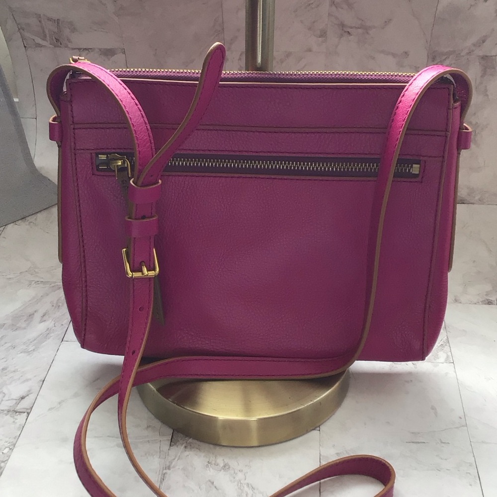 Fossil Magenta Leather Crossbody Bag